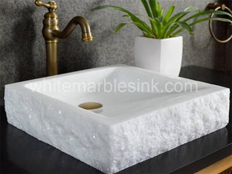 Square Crystal White Marble Sink